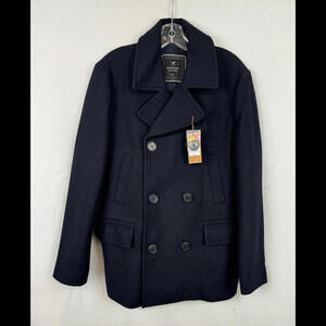 Denver Hayes Wool Blend Double-Breasted Pea Coat Navy Size S
